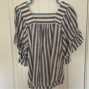 BeachLunchLounge blue and white linen striped blouse. Size XS